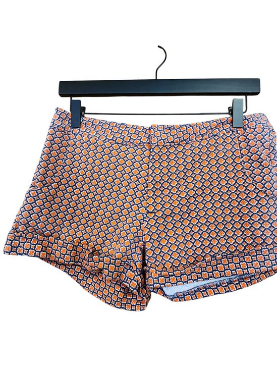 Judith March Womens Orange & Blue Geometric Patterned Cotton Blend Shorts Size L - Picture 1 of 4